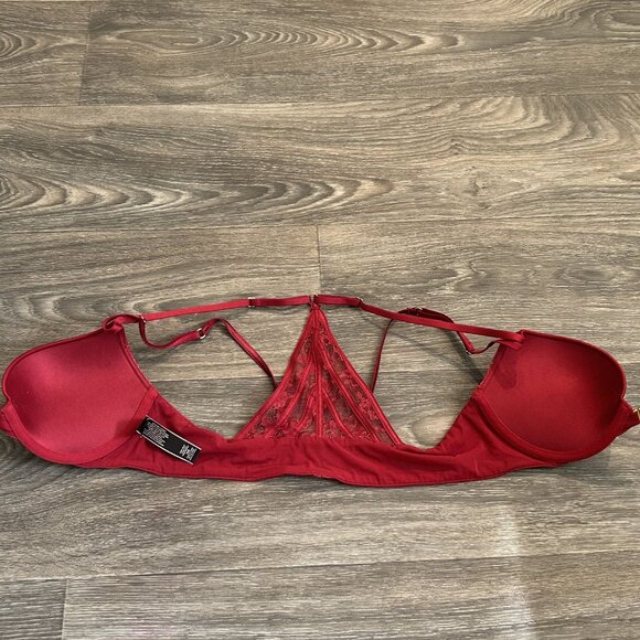 Victorias Secret 34B Very Sexy Push Up Bra Lace Floral Wine Red Gold Front Clasp - Picture 10 of 11